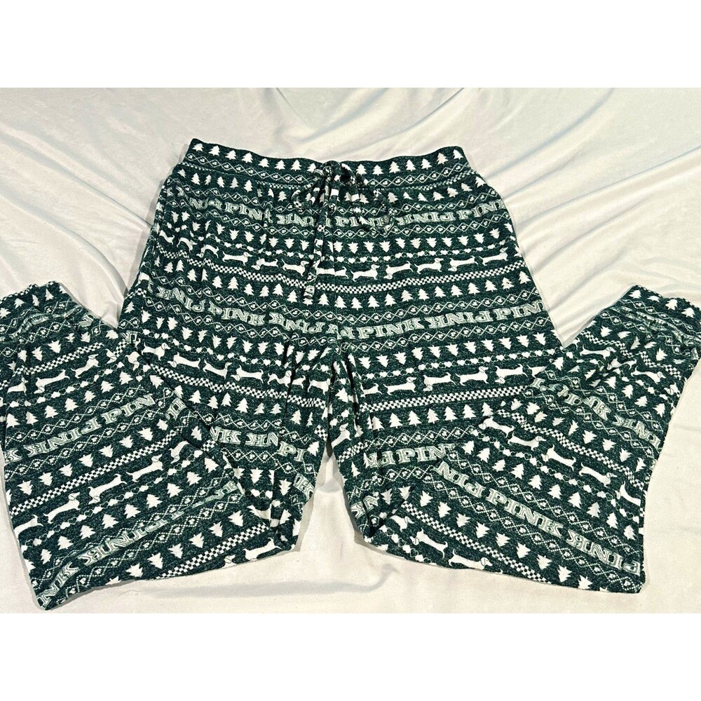 Victoria’s Secret PINK Med 8-10 Green Dachshund Christmas Pajama Lounge Pant